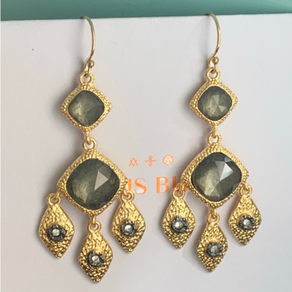 ALEXIS BITTAR • Miss Havisham Elements Gold Labradorite Chandelier Earrings - Picture 4 of 9